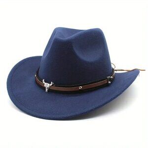 Navy Western‎ Cowboy Hat – Cowboy Cowgirl Rodeo Style with Bull Skull Accent